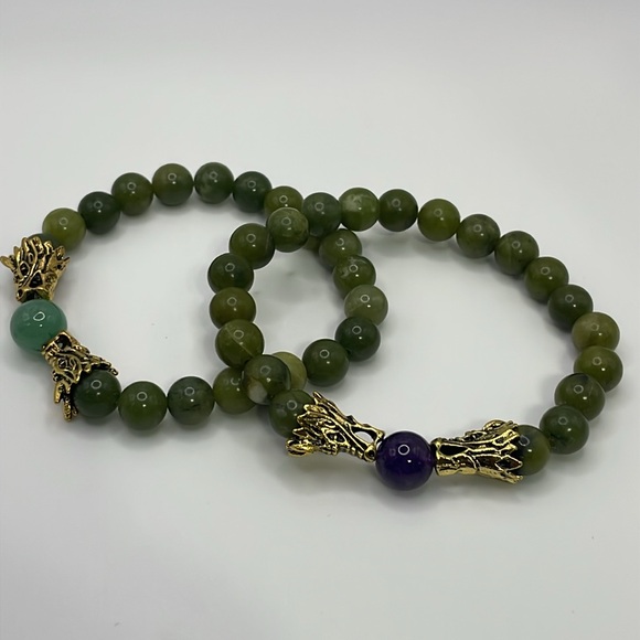 Connemara Marble, Amethyst & Quartzite Bracelet Set - Picture 3 of 8